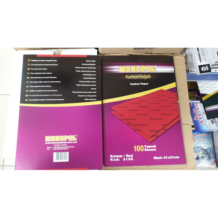 MONOPOL 3106 KARBON KAĞIDI KIRMIZI 21X31 (BOX100) a4