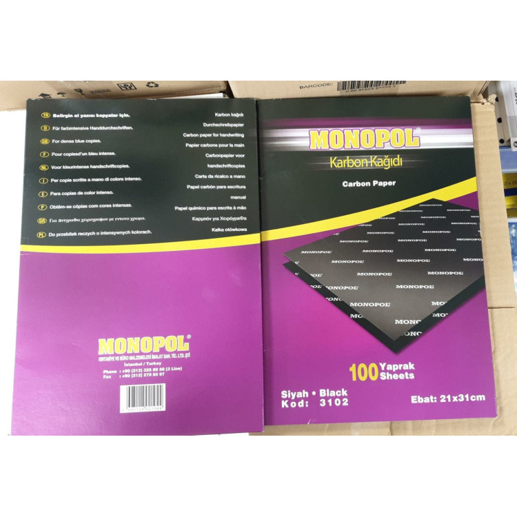MONOPOL 3102 KARBON KAĞIDI SİYAH 21X31 (BOX100) a4