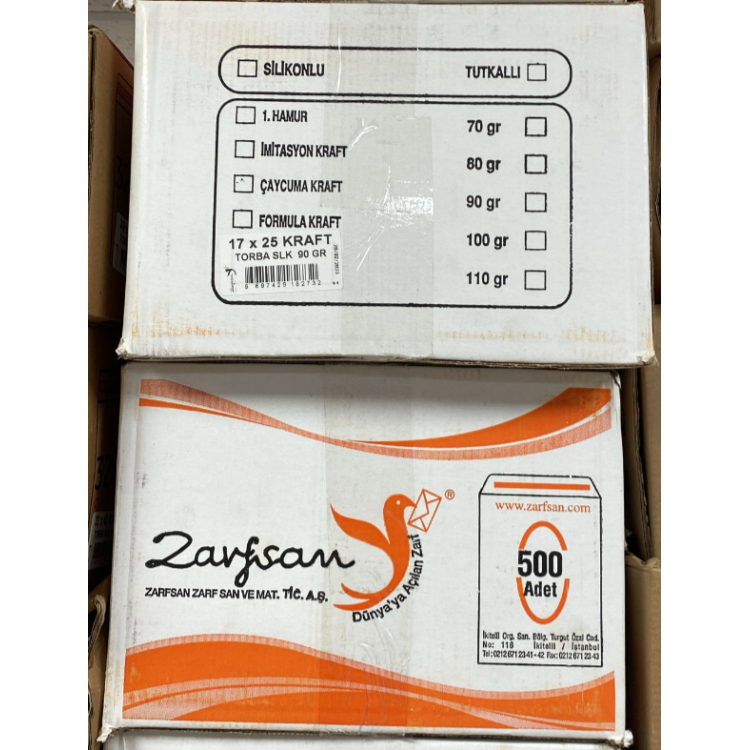 ZARFSAN KRAFT SİLİKONLU TORBA ZARF 17x25 500LÜ