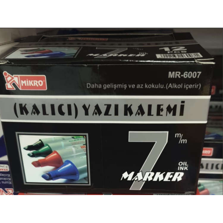 MİKRO 6007/S PERMANENT MARKER KALICI KOLİ KALEMİ 7MM SİYAH 12Lİ KESİK UÇ