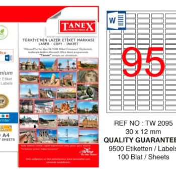 TANEX TW-2095 LAZER ETİKET 30X12MM 100'LÜ TANEX TW-2095 LAZER ETİKET 30X12MM 100'LÜ