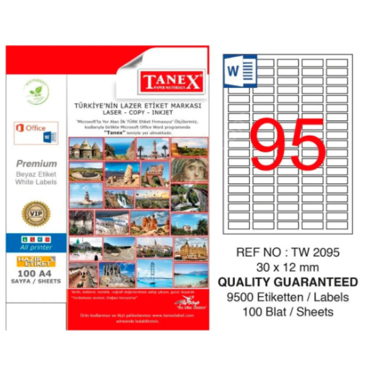TANEX TW-2095 LAZER ETİKET 30X12MM 100LÜ TANEX TW-2095 LAZER ETİKET 30X12MM 100LÜ