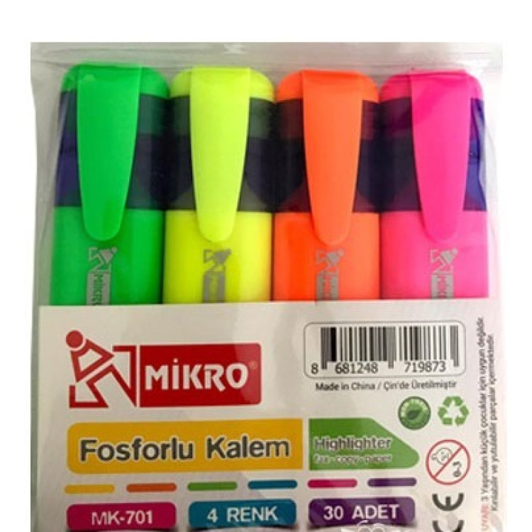 MİKRO MK-701-4 FOSFORLU İŞARETLEME KALEMİ 4LÜ