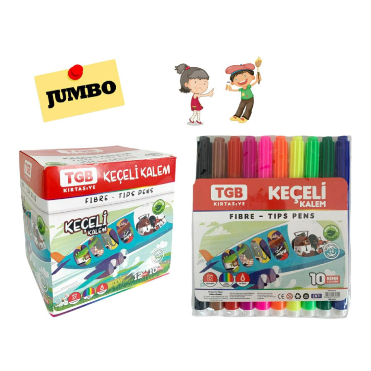 TGB TGB-1041 JUMBO KEÇELİ KALEM 12RENK KUTULU (BOX12)