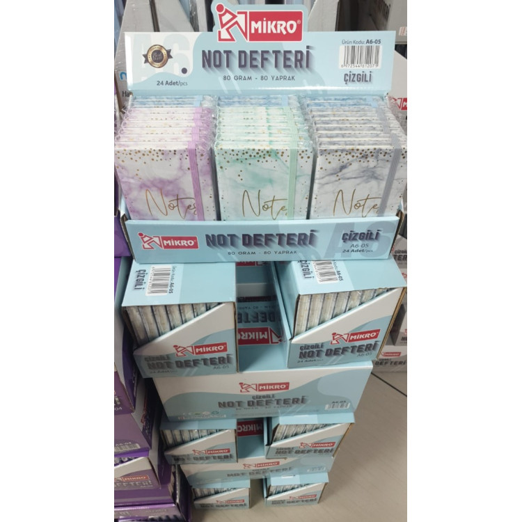 MİKRO A6-05 NOT DEFTERİ ÇİZGİLİ 80GR 80YP. LASTİKLİ 24LÜ MİKRO A6-05 NOT DEFTERİ ÇİZGİLİ 80GR 80YP. LASTİKLİ 24LÜ
