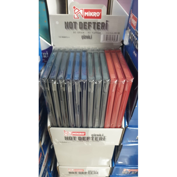 MİKRO A5-10 NOT DEFTERİ ÇİZGİLİ 80GR 80YP. LASTİKLİ 12Lİ