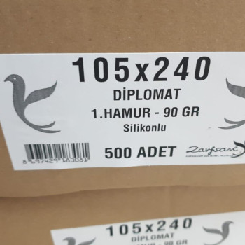 ZARFSAN SİLİKONLU DİPLOMAT ZARF 105x240 90 GR 1.HAMUR PENCERESİZ 500LÜ #2 ZARFSAN SİLİKONLU DİPLOMAT ZARF 105x240 90 GR 1.HAMUR PENCERESİZ 500LÜ #2