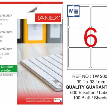 TANEX TW-2006 LAZER ETİKET 99,1*93,1MM 100'LÜ *20 TANEX TW-2006 LAZER ETİKET 99,1*93,1MM 100'LÜ *20