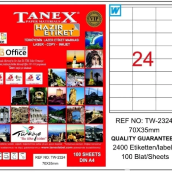 TANEX TW-2324 LAZER ETİKET 70*35MM 100'LÜ TANEX TW-2324 LAZER ETİKET 70*35MM 100'LÜ