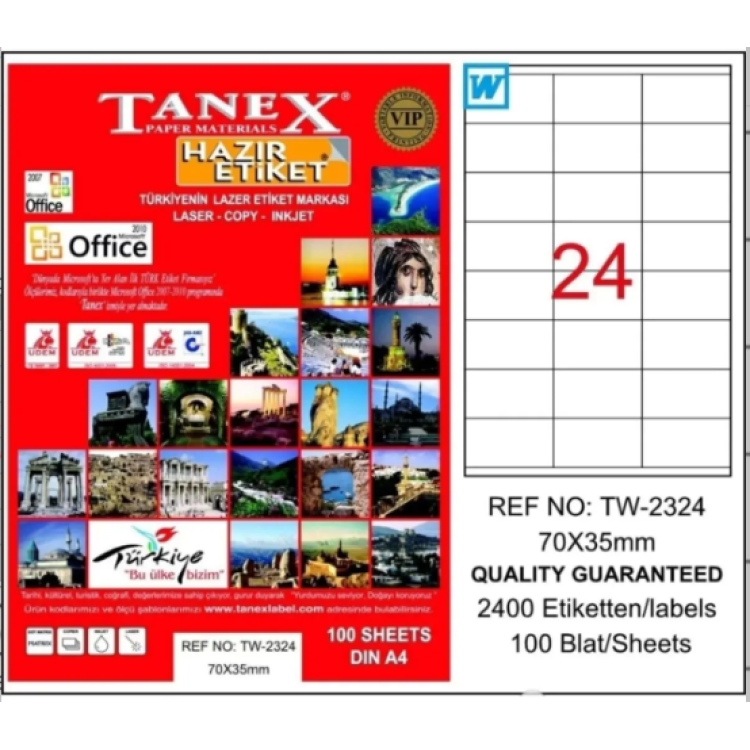 TANEX TW-2324 LAZER ETİKET 70*35MM 100LÜ TANEX TW-2324 LAZER ETİKET 70*35MM 100LÜ