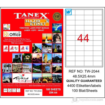 TANEX TW-2044 LAZER ETİKET 48,5x25,4MM 100'LÜ TANEX TW-2044 LAZER ETİKET 48,5x25,4MM 100'LÜ
