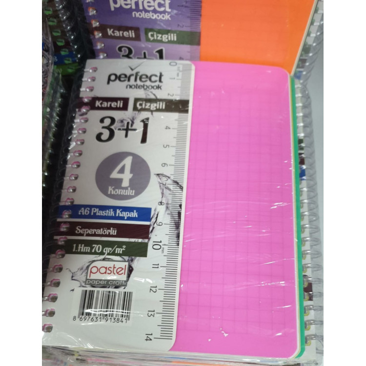 PASTEL A6 PP NOT DEFTERİ AYRAÇLI 3+1 KARELİ ÇİZGİLİ (BOX12) SEPERATÖRLÜ