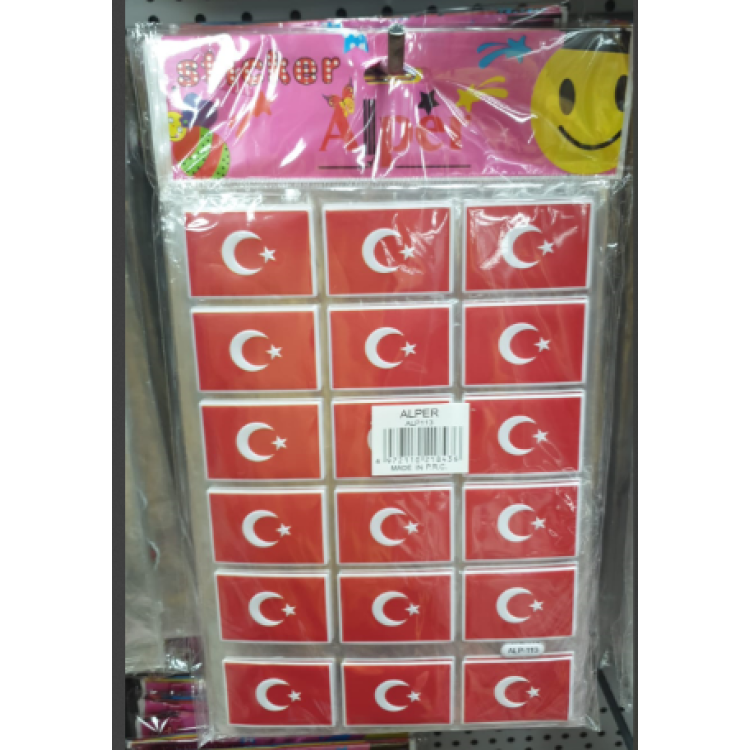 ALP113 STİCKER A4 BÜYÜK DİKDÖRTGEN BAYRAK 12Lİ