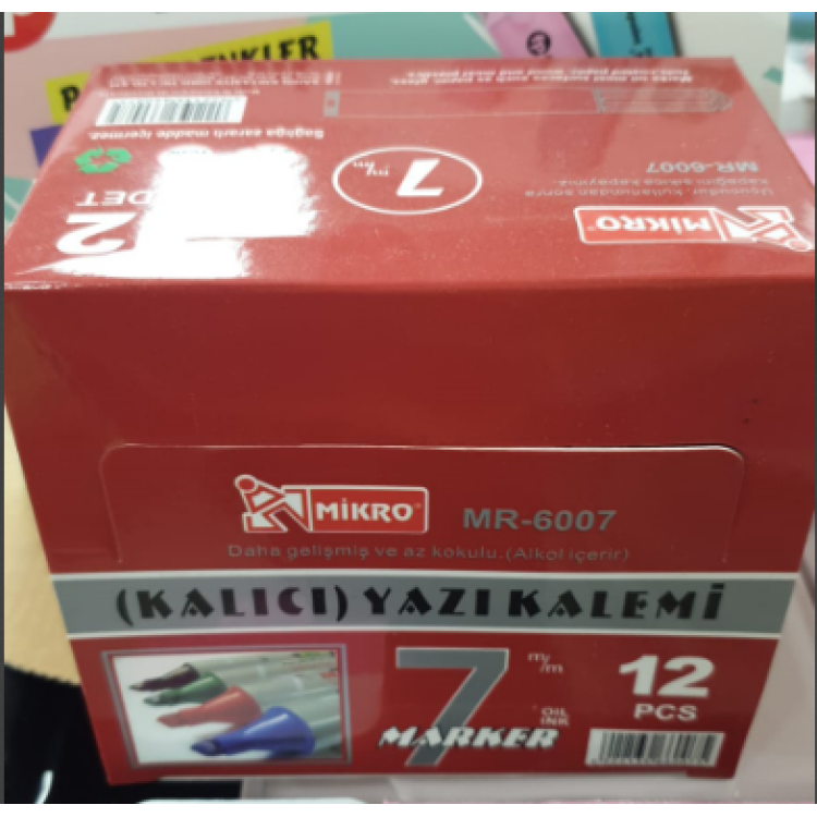 MİKRO 6007/K PERMANENT MARKER KALICI KOLİ KALEMİ 7MM KIRMIZI 12Lİ KESİK UÇ