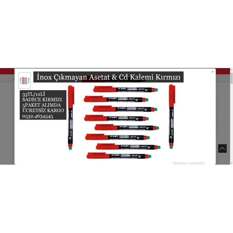 İnox Çıkmayan Asetat & Cd Kalemi Kırmızı 12li