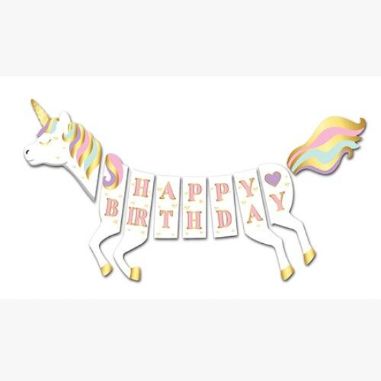 Banner 3D Unicorn Happy Bırthday