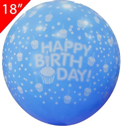 Hazır Baskılı Balon Jumbo 18" Happy Birthday Mavi Full 8'li