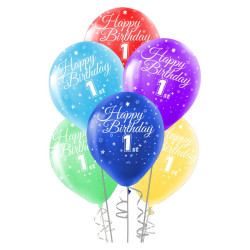 Happy Birthday 1 Yaş Baskılı Rengarenk Balon 100'lü