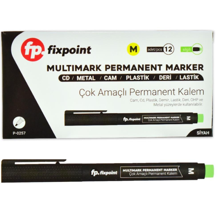 FİXPOİNT P-0257 SİYAH-M PERMANENT SİLGİLİ CD ASETATLI KALEM (BOX12)