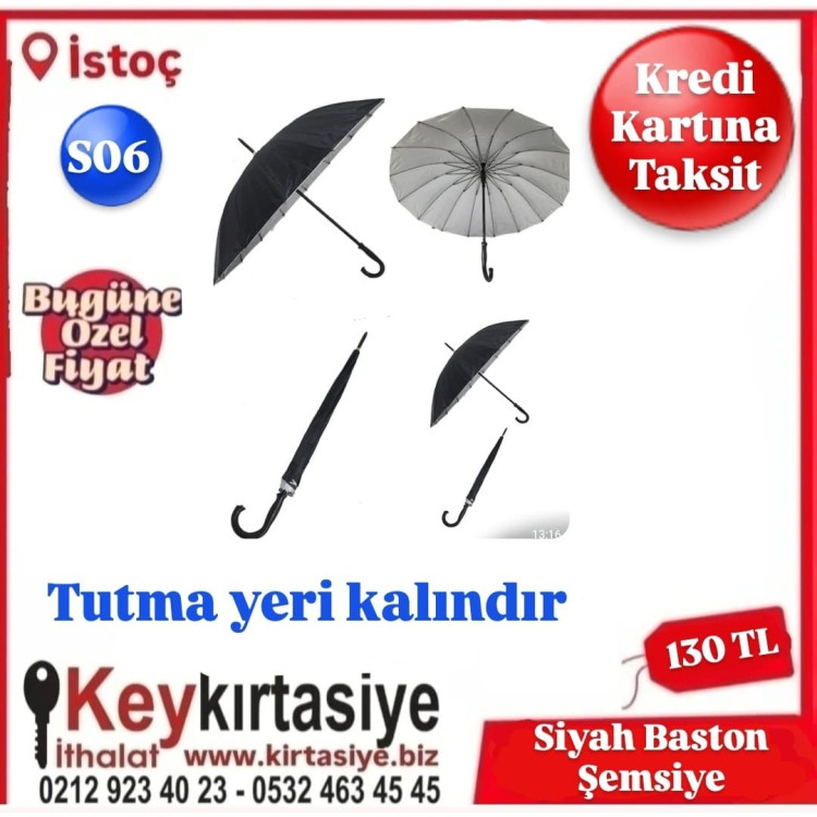 ŞEMSİYE S06 SİYAH BASTON ŞEMSİYE 12tel KADIN