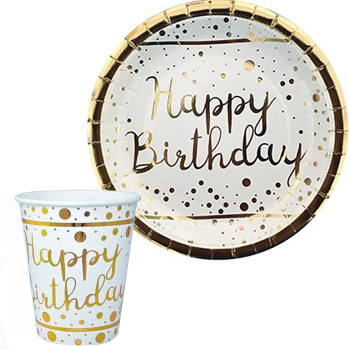 Tabak-Bardak Happy Bırtdhday Beyaz-Altın 6'lı Tabak-Bardak Happy Bırtdhday Beyaz-Altın 6'lı