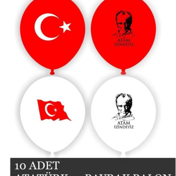 Bayrak Ayyıldız Baskılı+Ata Balon KIRMIZI/BEYAZ  (POŞET-10) *23nisan Bayrak Ayyıldız Baskılı+Ata Balon KIRMIZI/BEYAZ  (POŞET-10) *23nisan