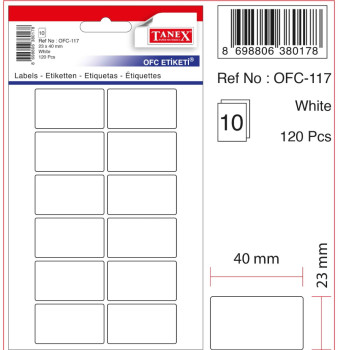TANEX OFC BEYAZ ETİKET 10LU 23*40 TANEX OFC BEYAZ ETİKET 10LU 23*40