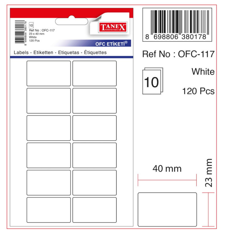 TANEX OFC BEYAZ ETİKET 10LU 23*40
