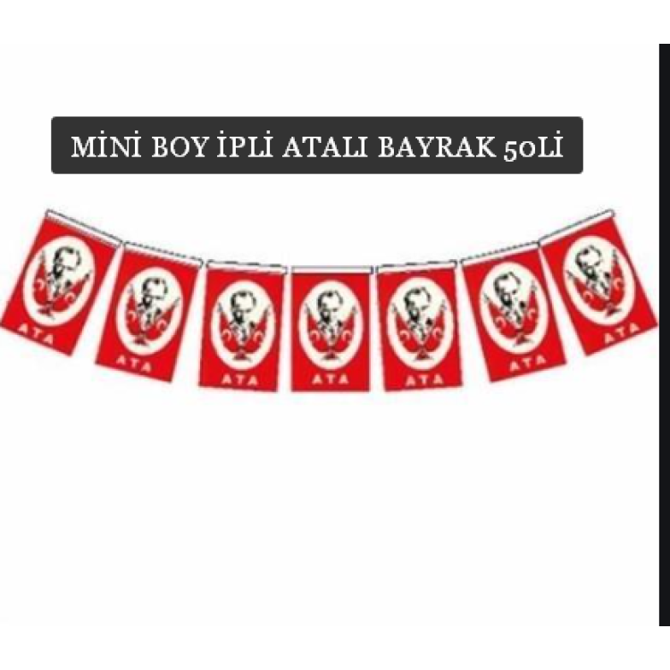 Mini İpli Kağıt Bayrak 40li -Atatürk- 10lu lastikli