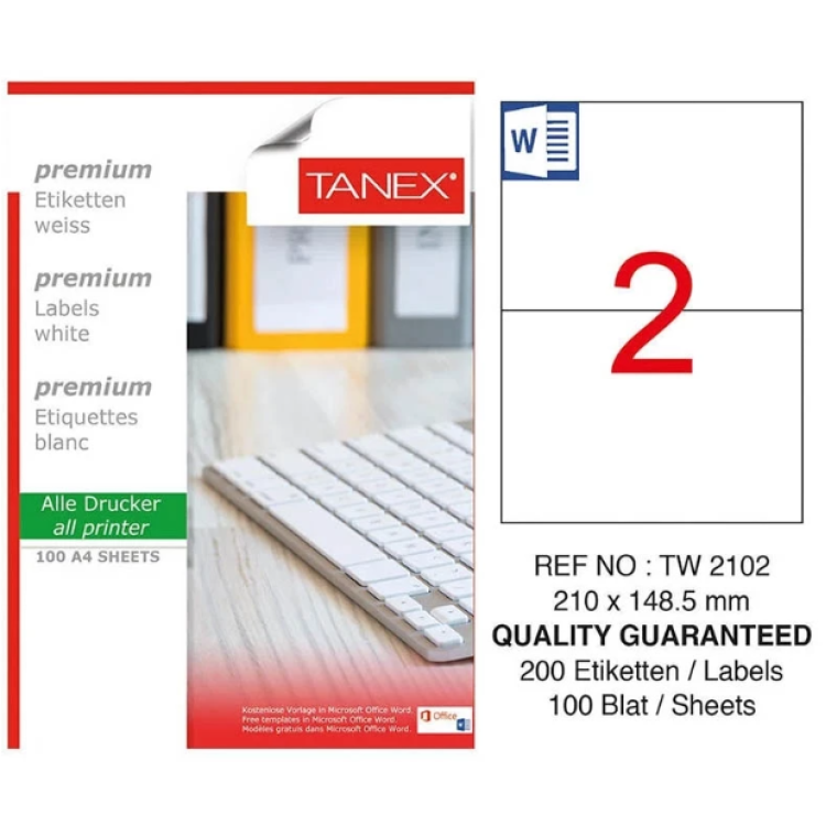 TANEX TW-2102 LAZER ETİKET 210*148,5MM 100LÜ *20