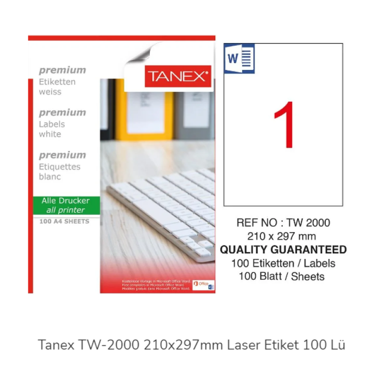 TANEX TW-2000 LAZER ETİKET 210*297 MM 100LÜ
