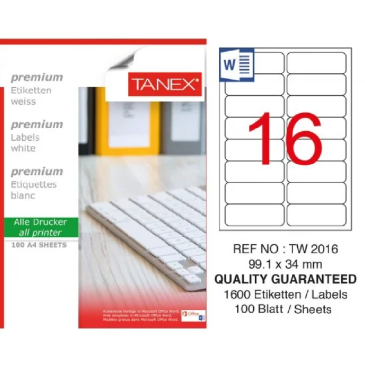 TANEX TW-2016 99,1*34MM LAZER ETİKET 100LÜ TANEX TW-2016 99,1*34MM LAZER ETİKET 100LÜ