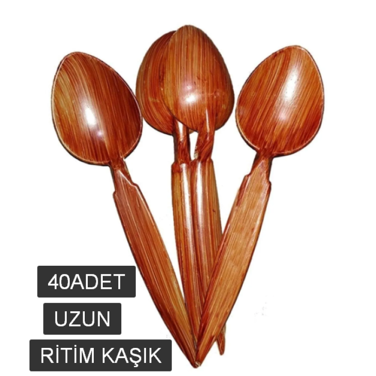 PLASTİK UZUN OYUN (RİTİM) KAŞIĞI 4OLI kaşık (ahşap görünümlü)