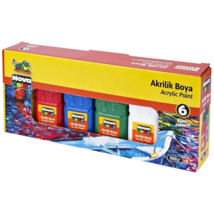 NOVACOLOR AKRİLİK BOYA ŞİŞE 100 gr 6lı