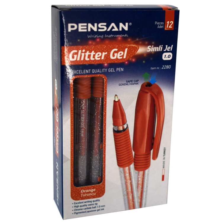 PENSAN PE02228JKTU GLİTTER SİMLİ JEL KALEM (BOX12) TURUNCU