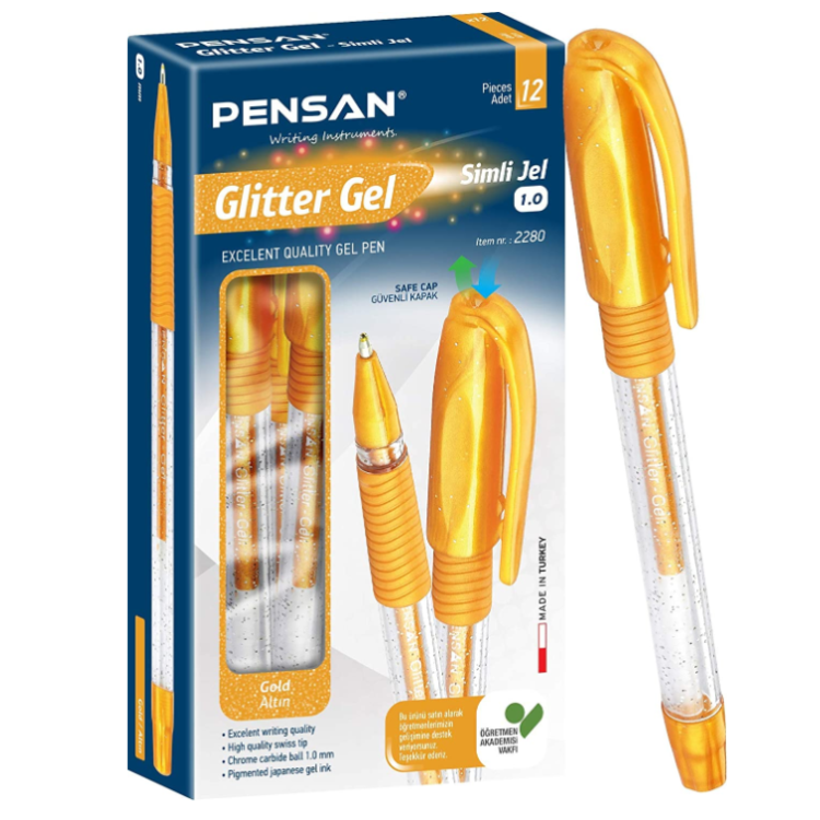 PENSAN PE02228JKAL  GLİTTER SİMLİ JEL KALEM (BOX12) ALTIN