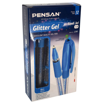 PENSAN PE02228JKMA GLİTTER SİMLİ JEL KALEM (BOX12) MAVİ