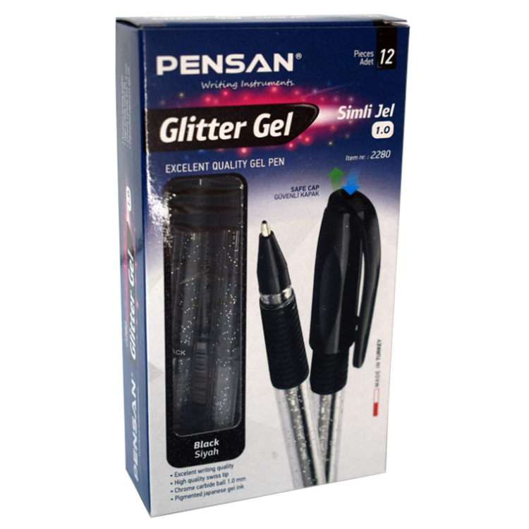 PENSAN PE02228JKSI GLİTTER SİMLİ JEL KALEM (BOX12) SİYAH