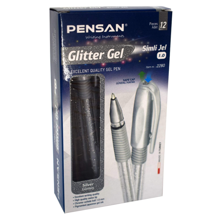PENSAN PE02228JKGU GLİTTER SİMLİ JEL KALEM (BOX12) GÜMÜŞ