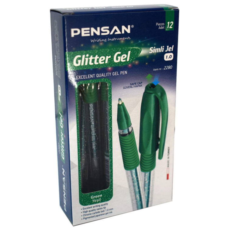 PENSAN PE02228JKYE GLİTTER SİMLİ JEL KALEM (BOX12) YEŞİL