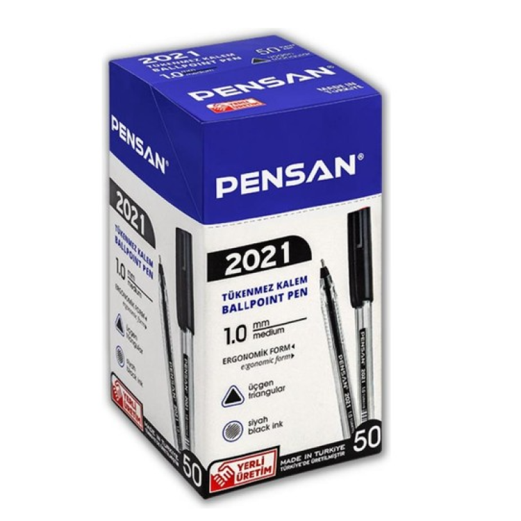 PENSAN ŞEFFAF ÜÇGEN 2021 TÜKENMEZ KALEM SİYAH50 Lİ
