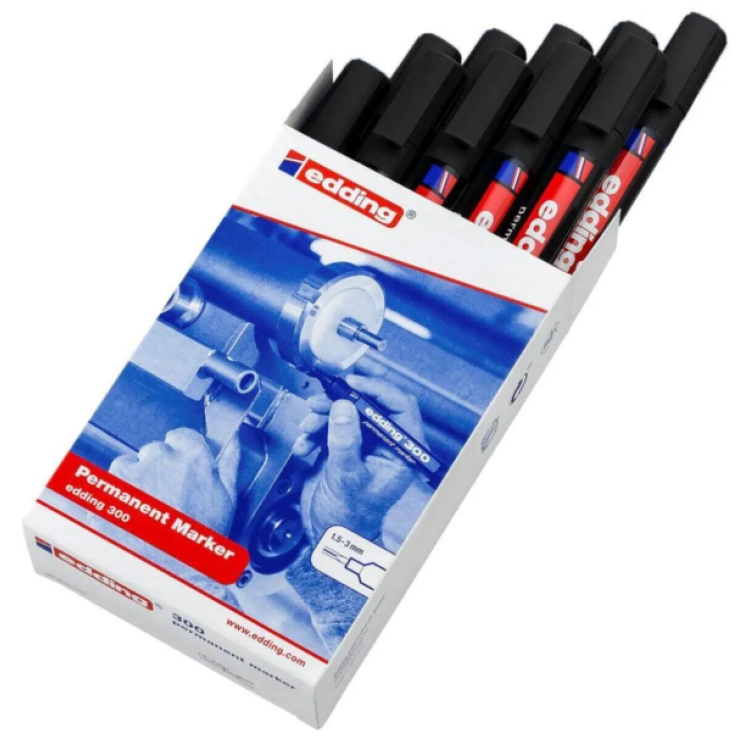 EDDİNG 300 YUVARLAK UÇ KALEM SİYAH 10LU KOLİ KALEMİ