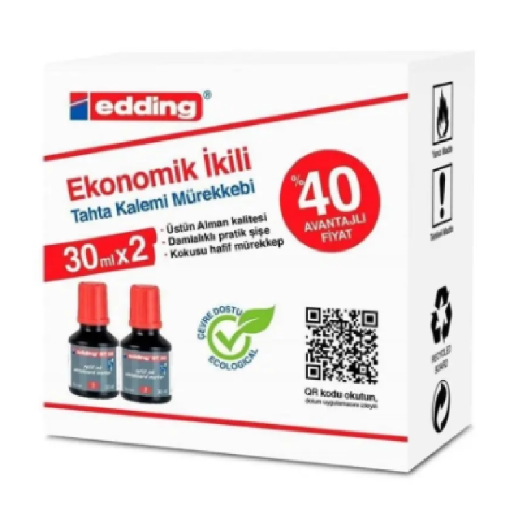 EDDİNG BT-30 TAHTA KALEMİ MÜREKKEP KIRMIZI 2Lİ