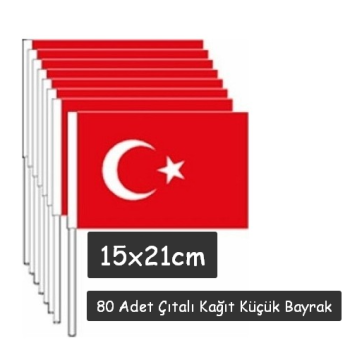 Çıtalı Kağıt Bayrak 80li -Ay Yıldız- küçük boy sopalı *23nisan Çıtalı Kağıt Bayrak 80li -Ay Yıldız- küçük boy sopalı *23nisan