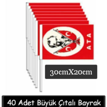 Battal Çıtalı Kağıt Bayrak 40lı -Atatürk- büyük boy sopalı *23nisan Battal Çıtalı Kağıt Bayrak 40lı -Atatürk- büyük boy sopalı *23nisan