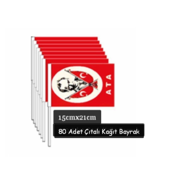 Çıtalı Kağıt Bayrak 80li -Atatürk- küçük boy sopalı *23nisan