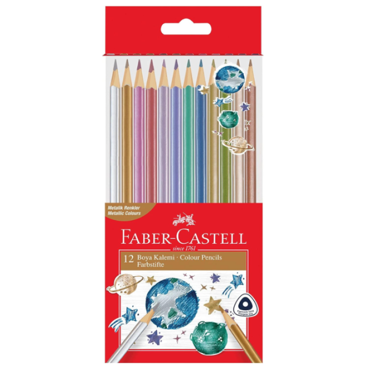 FABER ÜÇGEN KURU BOYA KALEMİ METALİK 12 RENK