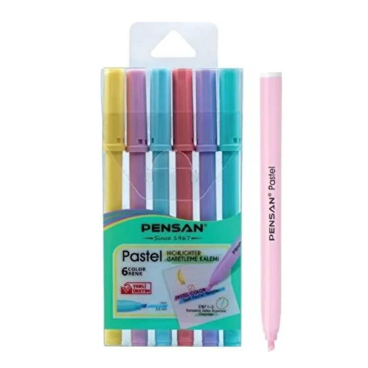 PENSAN 6 RENK PASTEL KESİK UÇ İŞARETLEME KALEMİ 24