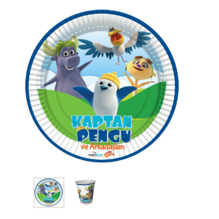 Tabak-Bardak Lisanslı Kaptan Pengu 8li