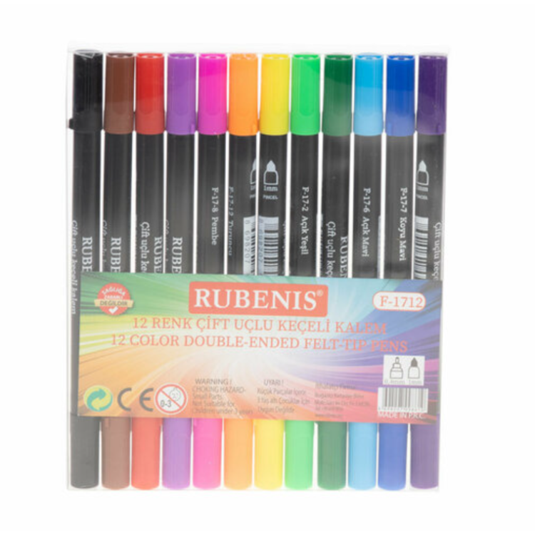 RUBENİS F-1712 ÇİFT UÇLU KEÇELİ KALEM 12 RENK